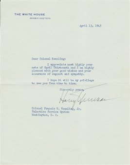 Harry S. Truman Signed Letter Written His First Day As President of the United States